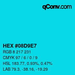 カラーコード: HEX #08D9E7 | qconv.com