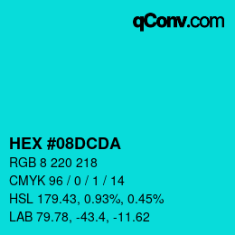 Color code: HEX #08DCDA | qconv.com