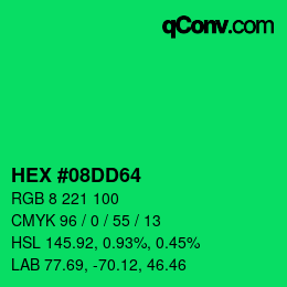 カラーコード: HEX #08DD64 | qconv.com