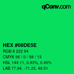 Farbcode: HEX #08DE5E | qconv.com
