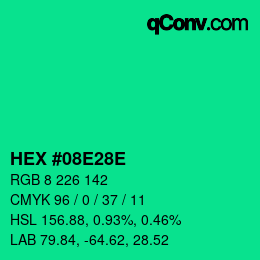 Color code: HEX #08E28E | qconv.com