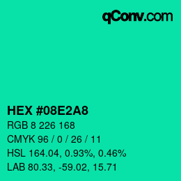 カラーコード: HEX #08E2A8 | qconv.com