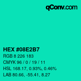 颜色代码: HEX #08E2B7 | qconv.com