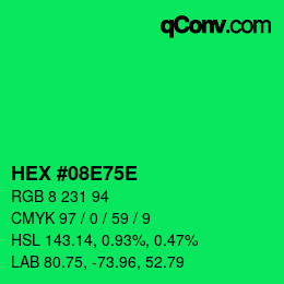 Color code: HEX #08E75E | qconv.com