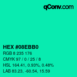 颜色代码: HEX #08EBB0 | qconv.com