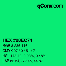 カラーコード: HEX #08EC74 | qconv.com