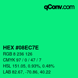 Color code: HEX #08EC7E | qconv.com
