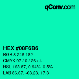 カラーコード: HEX #08F6B6 | qconv.com