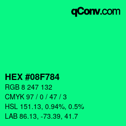 颜色代码: HEX #08F784 | qconv.com