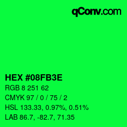 Color code: HEX #08FB3E | qconv.com