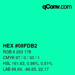 颜色代码: HEX #08FDB2 | qconv.com