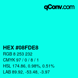 Color code: HEX #08FDE8 | qconv.com