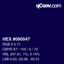 Color code: HEX #090047 | qconv.com