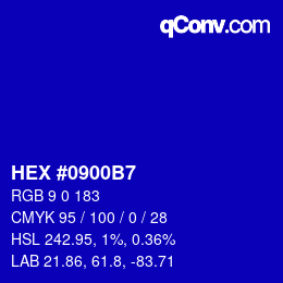 Color code: HEX #0900B7 | qconv.com