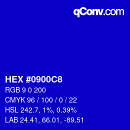 Color code: HEX #0900C8 | qconv.com
