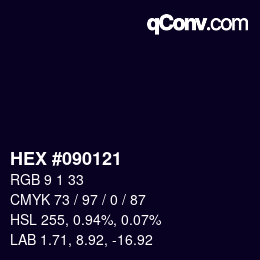 颜色代码: HEX #090121 | qconv.com