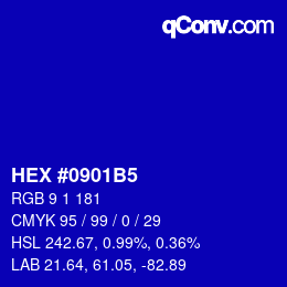 カラーコード: HEX #0901B5 | qconv.com