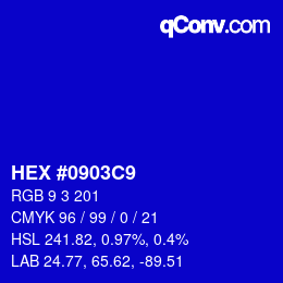 カラーコード: HEX #0903C9 | qconv.com