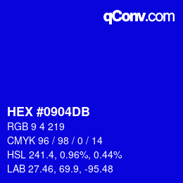 Color code: HEX #0904DB | qconv.com