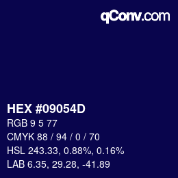 Color code: HEX #09054D | qconv.com