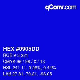 Color code: HEX #0905DD | qconv.com