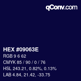 Color code: HEX #09063E | qconv.com