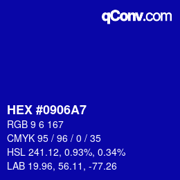 颜色代码: HEX #0906A7 | qconv.com