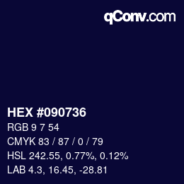 Farbcode: HEX #090736 | qconv.com