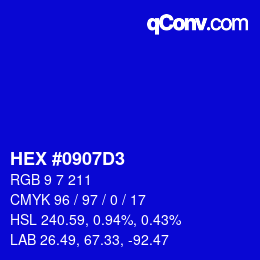 カラーコード: HEX #0907D3 | qconv.com