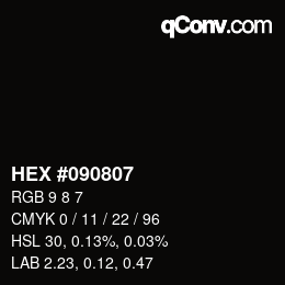 カラーコード: HEX #090807 | qconv.com