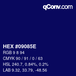 颜色代码: HEX #09085E | qconv.com