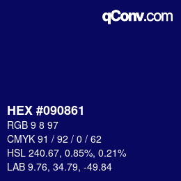 颜色代码: HEX #090861 | qconv.com