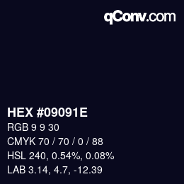 Color code: HEX #09091E | qconv.com