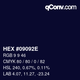 Color code: HEX #09092E | qconv.com