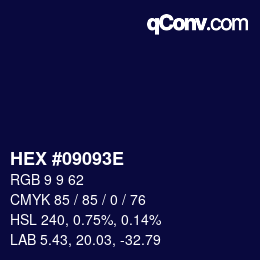 Color code: HEX #09093E | qconv.com