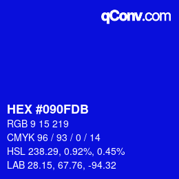 Color code: HEX #090FDB | qconv.com