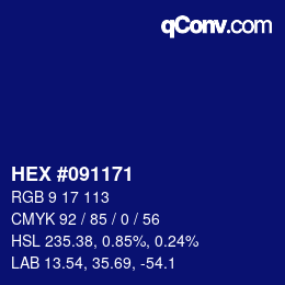 颜色代码: HEX #091171 | qconv.com
