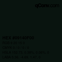Color code: HEX #09140F00 | qconv.com