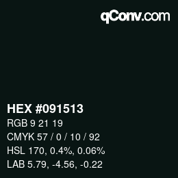 Farbcode: HEX #091513 | qconv.com