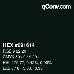 Color code: HEX #091614 | qconv.com