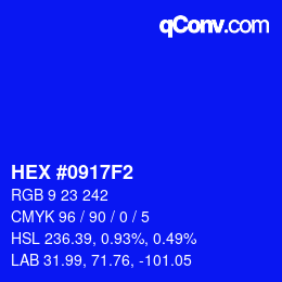 Color code: HEX #0917F2 | qconv.com