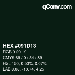 カラーコード: HEX #091D13 | qconv.com