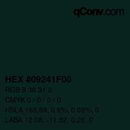 Farbcode: HEX #09241F00 | qconv.com
