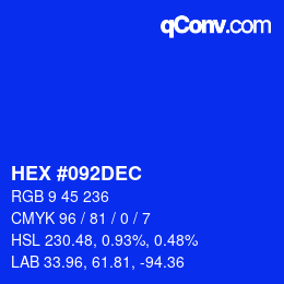 颜色代码: HEX #092DEC | qconv.com