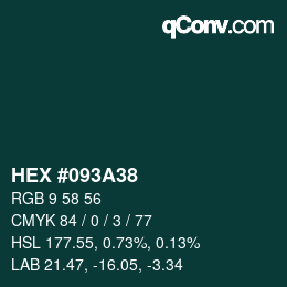 Code couleur: HEX #093A38 | qconv.com