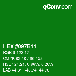 カラーコード: HEX #097B11 | qconv.com