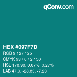 Color code: HEX #097F7D | qconv.com