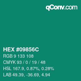 カラーコード: HEX #09856C | qconv.com