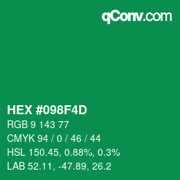 カラーコード: HEX #098F4D | qconv.com