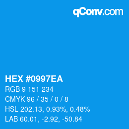 Color code: HEX #0997EA | qconv.com